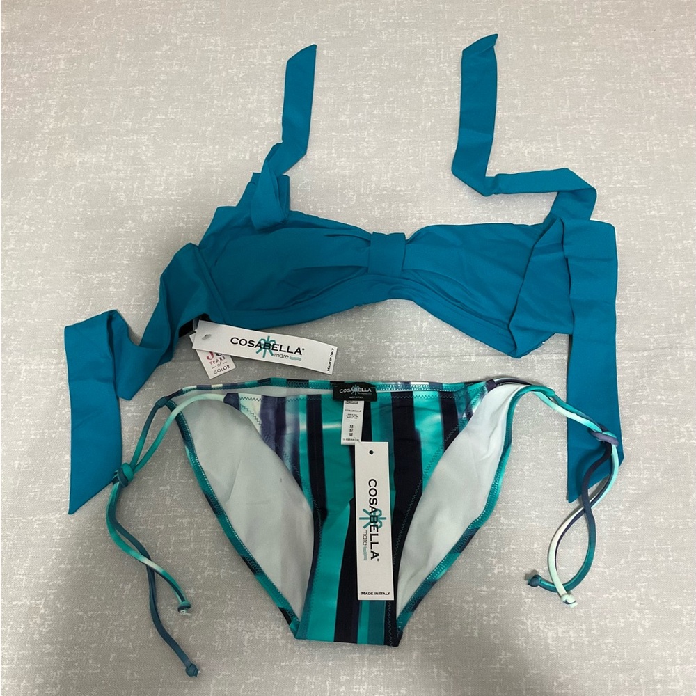 Cosabella Turquoise and Striped Bikini Set Made in Italy Size Top 3 Bottom M